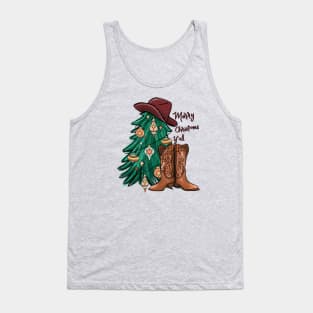 Western Christmas, Country Christmas, cowboy boots and hat, Christmas tree okay Tank Top